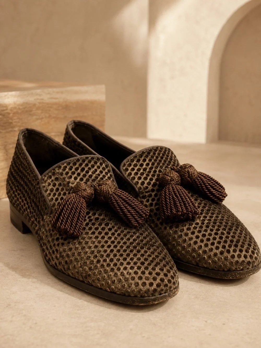 Jimmy Choo Brown Velvet Tassel Loafers Men's EU 44 US 11 Made in Italy